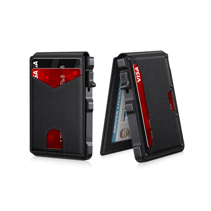 Minimalist Men’s Slim Wallet: 9 - 13 Cards, Money Clip, ID Window. RFID - Blocking, Aluminum Bifold Pop - Up