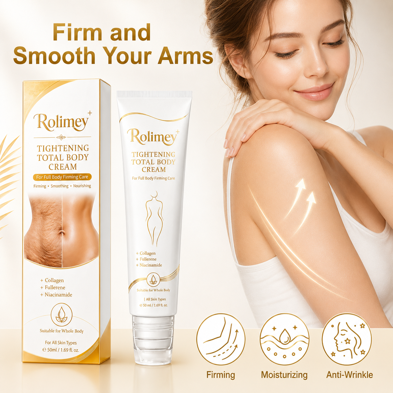 🎁Rolimey® Collagen Peptides Fullerene Cream, 2026 Upgraded 5-in-1 Model Tighten & Lift Cream for Crepey Skin, Wrinkles and Tightening for Skin Types