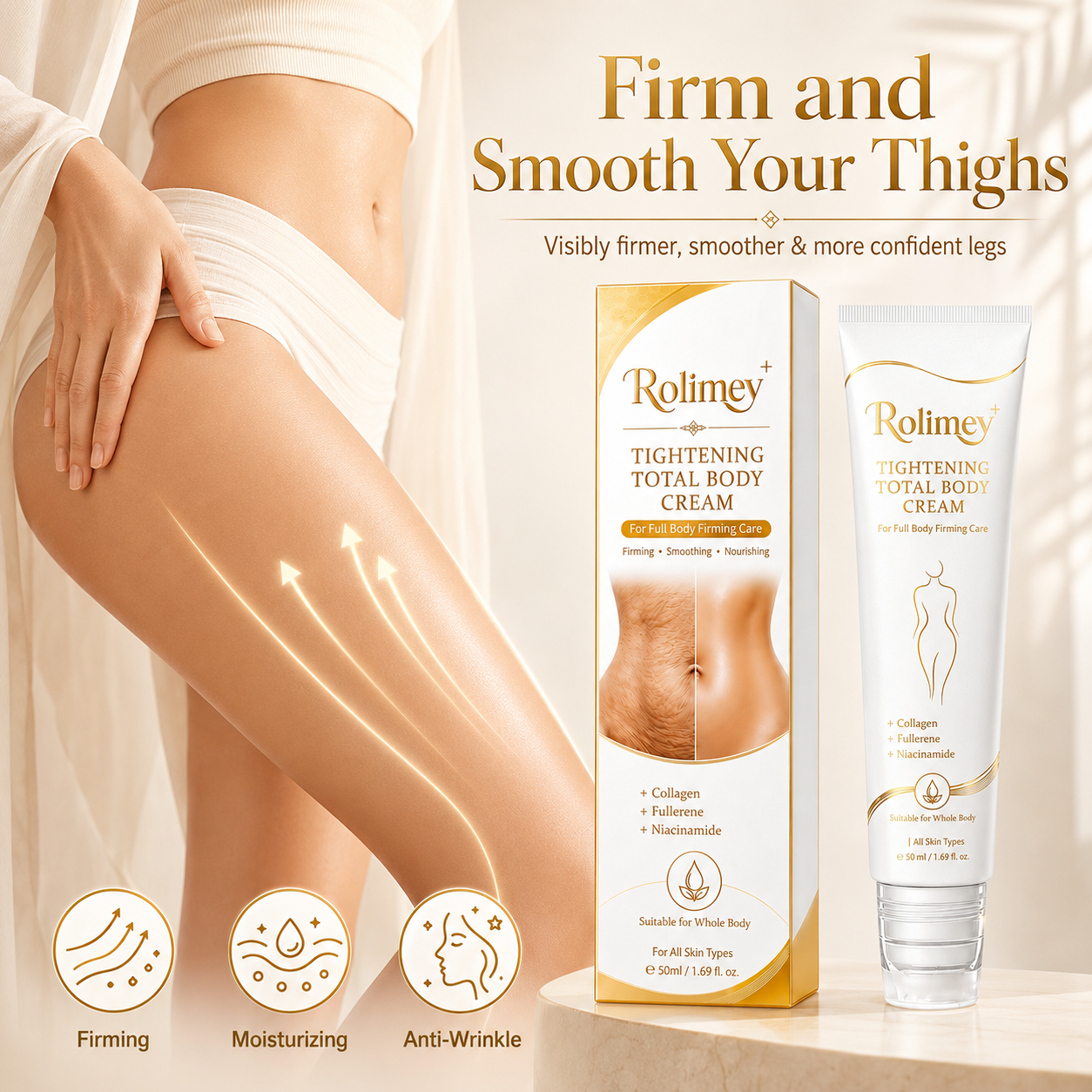 🎁Rolimey® Collagen Peptides Fullerene Cream, 2026 Upgraded 5-in-1 Model Tighten & Lift Cream for Crepey Skin, Wrinkles and Tightening for Skin Types