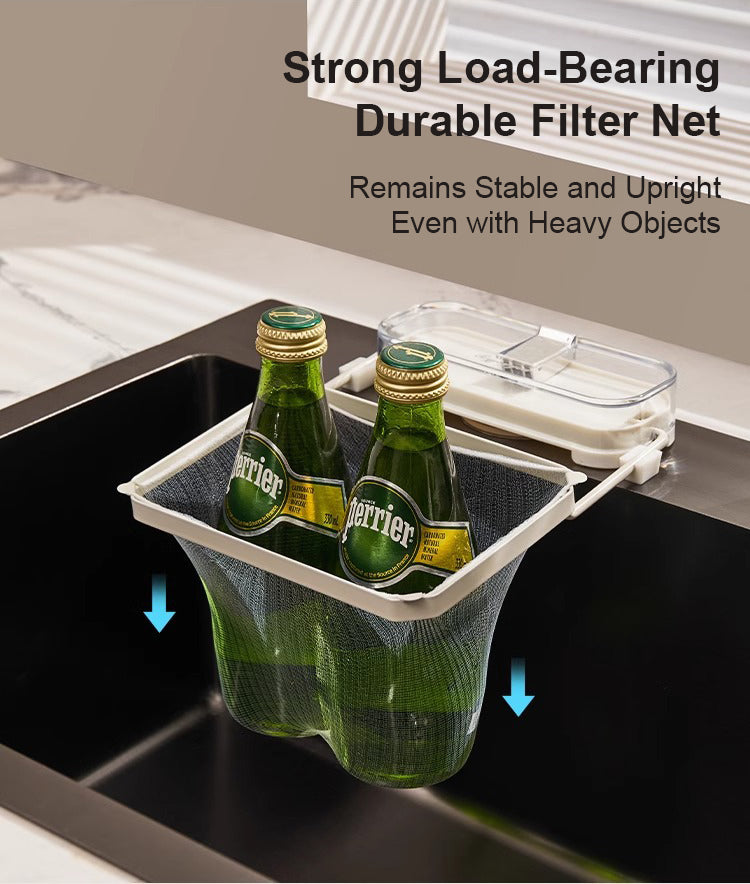 🔥Isilila®Suction Cup Sink Filter Rack – Easy Install, Foldable, Mess-Free Kitchen Helper! 50 Free Sink Strainer Nets Included ✨