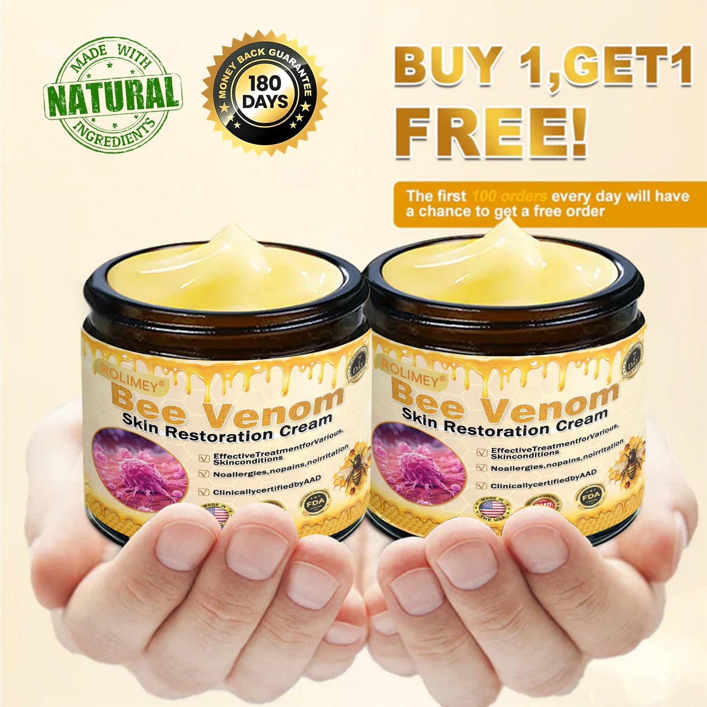 🍈💫(Made in USA)💎FDA Approved: Rolimey® Bee venom peptides+botox Pro Comprehensive Cream —Tightening for Skin Types 🔥