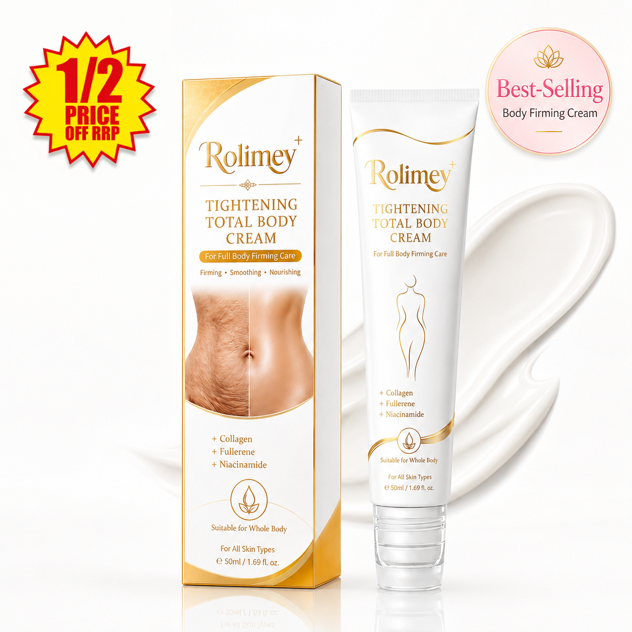 🎁Rolimey® Collagen Peptides Fullerene Cream, 2026 Upgraded 5-in-1 Model Tighten & Lift Cream for Crepey Skin, Wrinkles and Tightening for Skin Types