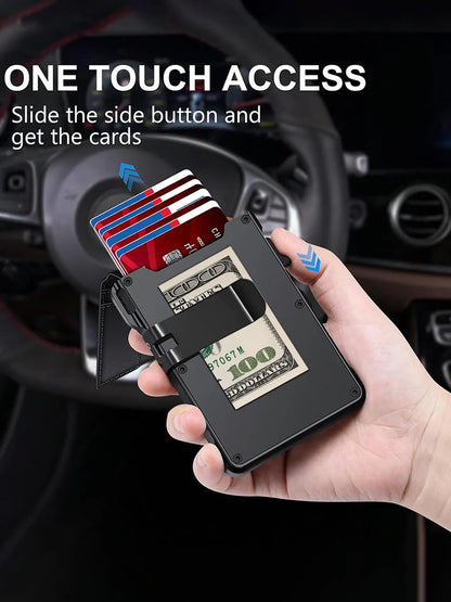 Minimalist Men’s Slim Wallet: 9 - 13 Cards, Money Clip, ID Window. RFID - Blocking, Aluminum Bifold Pop - Up