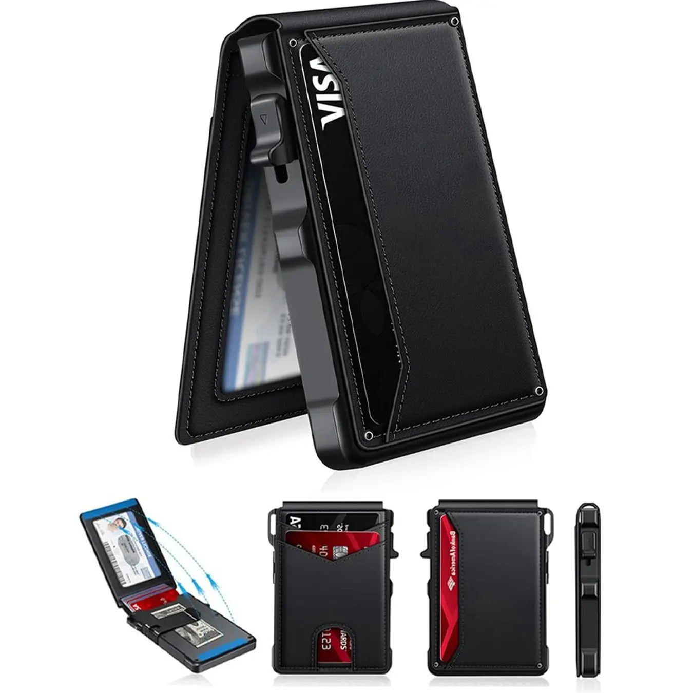Minimalist Men’s Slim Wallet: 9 - 13 Cards, Money Clip, ID Window. RFID - Blocking, Aluminum Bifold Pop - Up