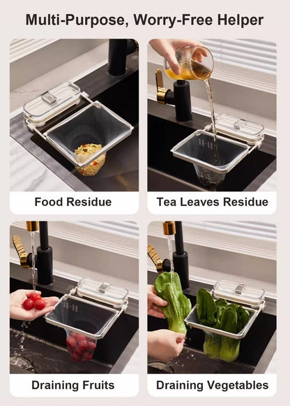 🔥Isilila®Suction Cup Sink Filter Rack – Easy Install, Foldable, Mess-Free Kitchen Helper! 50 Free Sink Strainer Nets Included ✨