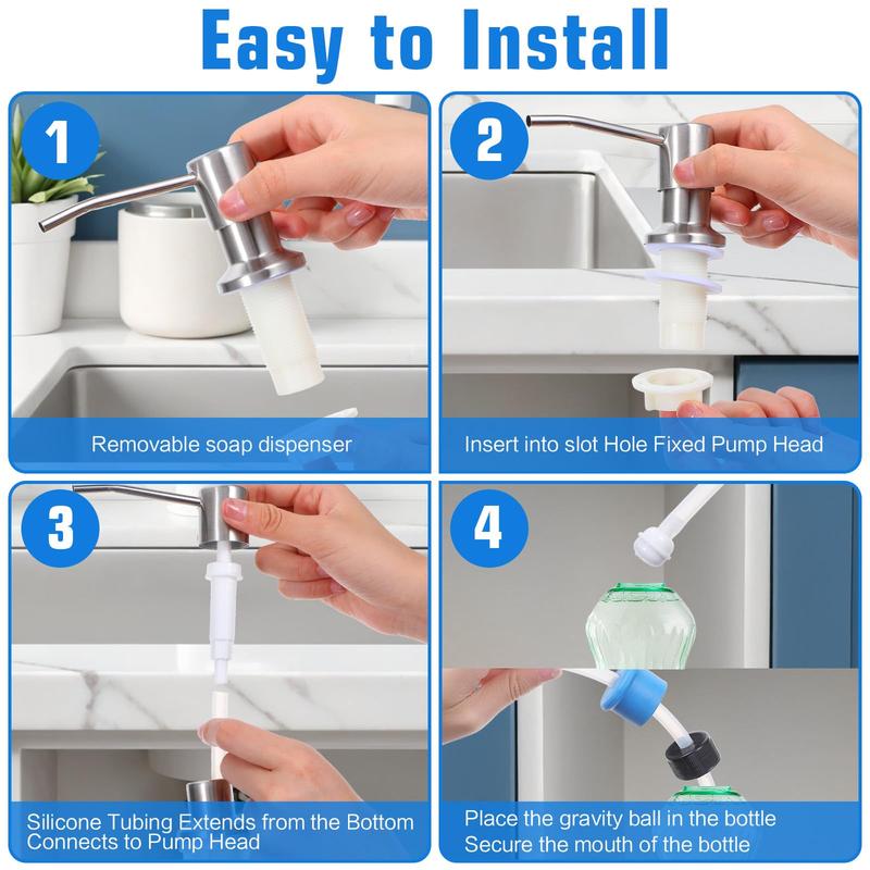 Isilila®Dish Soap Dispenser for Kitchen Sink, Countertop Sink Soap Dispenser Water Pump with 105cm No-Spill Extension Tube Kit Design for Kitchen Bathroom, No More Refills-LU