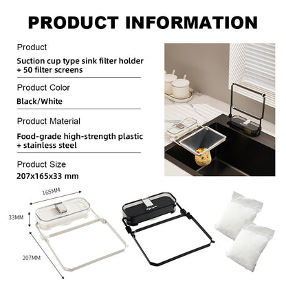 🔥Isilila®Suction Cup Sink Filter Rack – Easy Install, Foldable, Mess-Free Kitchen Helper! 50 Free Sink Strainer Nets Included ✨