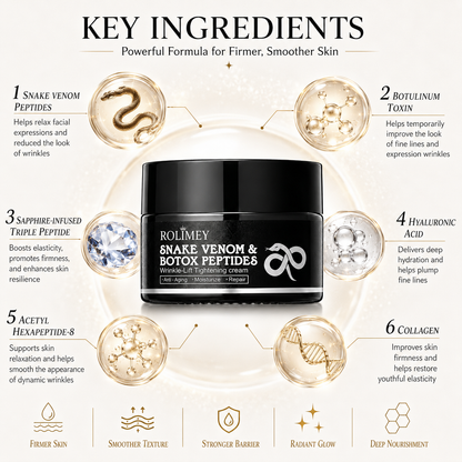 🔥 (Made in USA) - Rolimey® Snake Venom Peptide & Botox Wrinkle-Lift Tightening Cream with Collagen Peptides, 2026 New Tighten & Lift Cream for Face & Eye Area, for under-eye bags, fine lines around the eyes, dark circles, and sagging skin