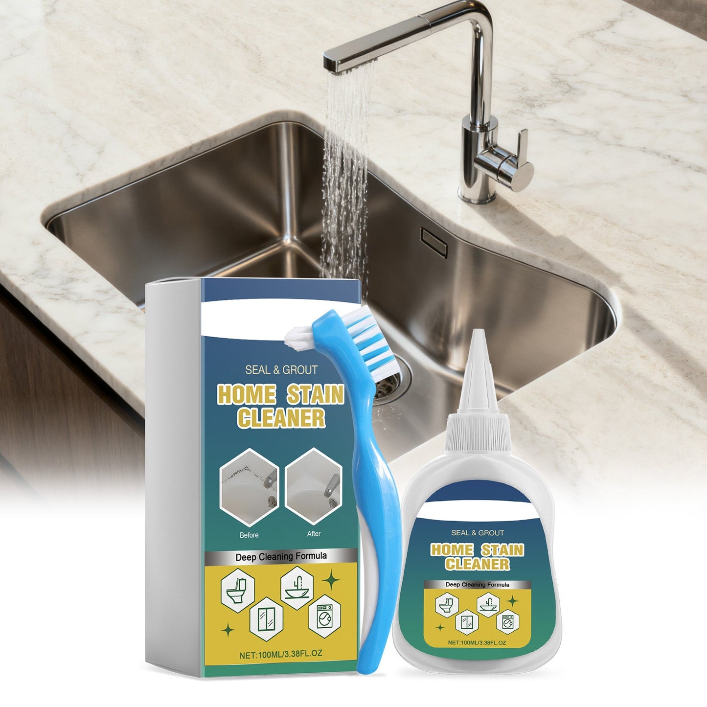 Isilila® Household Stain Remover Gel 🧴, Deep Cleaning Gel with Brush 🧽, perfect for tile grout 🏠, washing machine seals 🧺, refrigerator rubber ❄️, wall and shower stains 🚿
