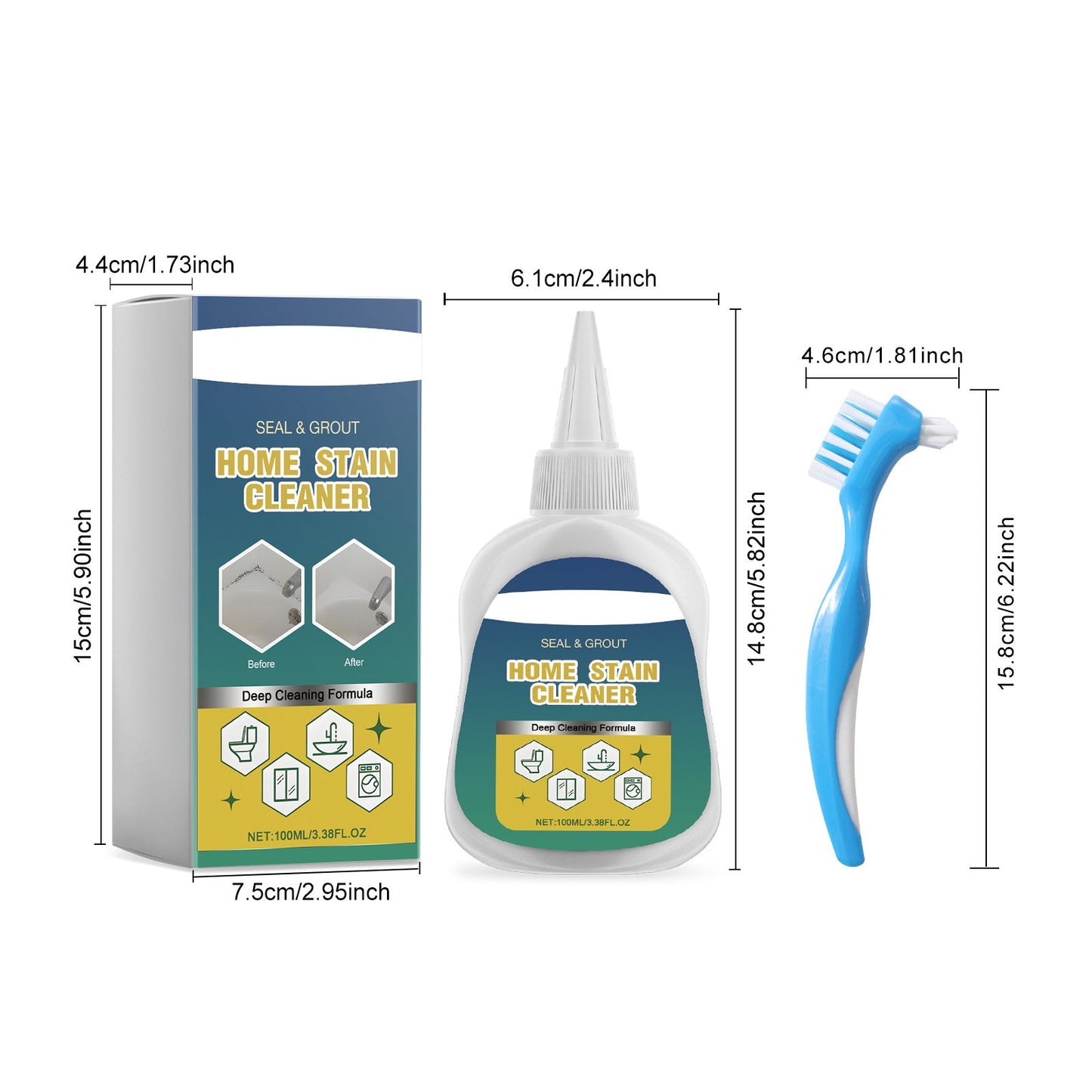 Isilila® Household Stain Remover Gel 🧴, Deep Cleaning Gel with Brush 🧽, perfect for tile grout 🏠, washing machine seals 🧺, refrigerator rubber ❄️, wall and shower stains 🚿