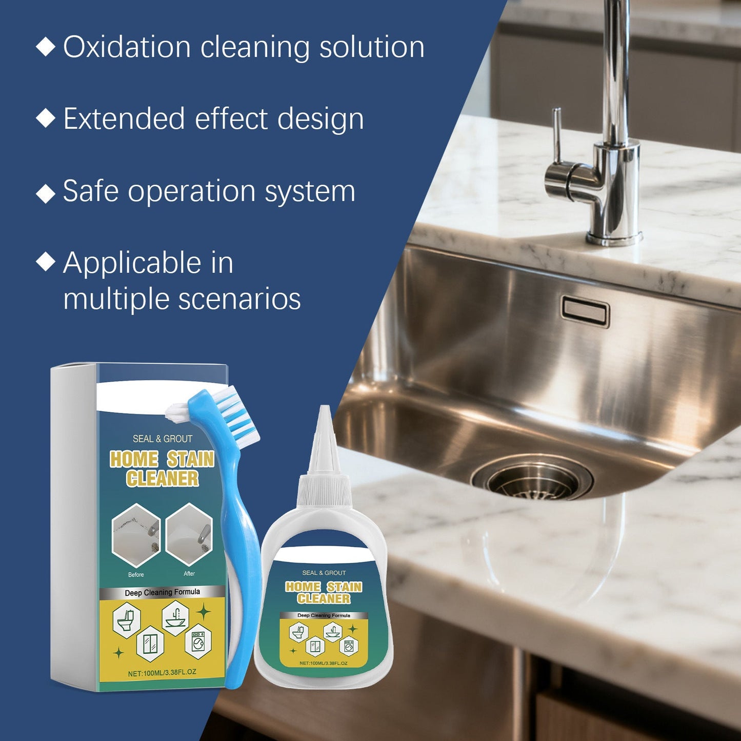 Isilila® Household Stain Remover Gel 🧴, Deep Cleaning Gel with Brush 🧽, perfect for tile grout 🏠, washing machine seals 🧺, refrigerator rubber ❄️, wall and shower stains 🚿