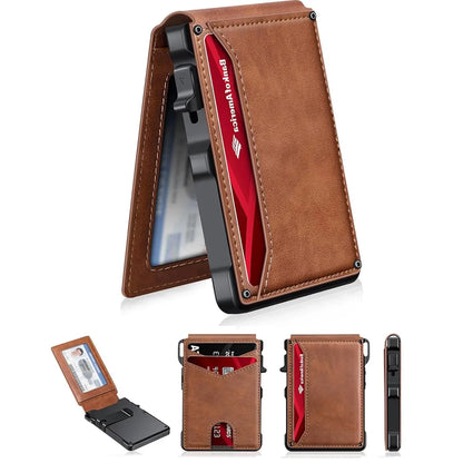 Minimalist Men’s Slim Wallet: 9 - 13 Cards, Money Clip, ID Window. RFID - Blocking, Aluminum Bifold Pop - Up
